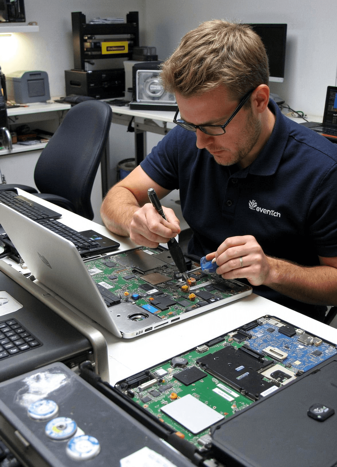 ICT Engineer working on computer hardware